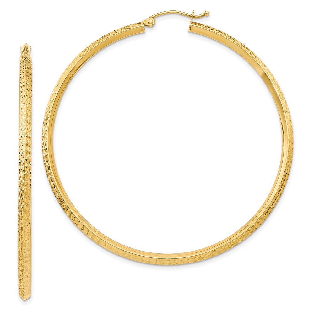 14K 2.5x55mm Knife-Edge Diamond-cut Tube Hoop Earrings, 55 x 2.5 mm