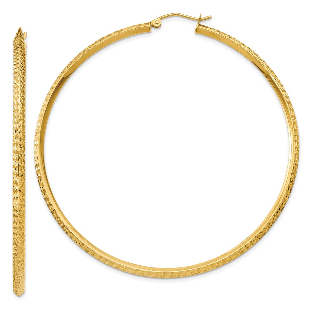 14K 2.5x65mm Knife-Edge Diamond-cut Tube Hoop Earrings, 65 x 2.5 mm
