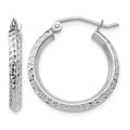 14K White Gold 2.5x20mm Knife-Edge Diamond-cut Tube Hoop Earrings, 20 x 2.5 mm
