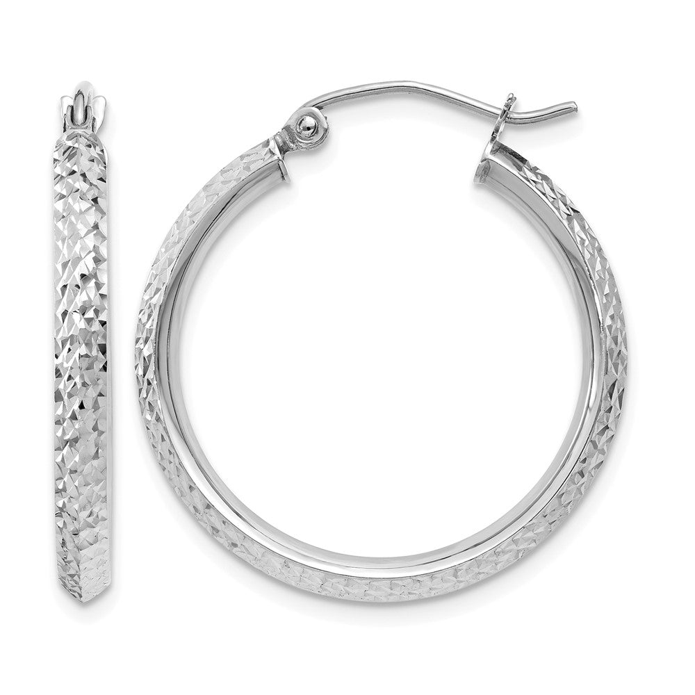 14K White Gold 2.5x25mm Knife-Edge Diamond-cut Tube Hoop Earrings, 25 x 2.5 mm