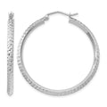 14K White Gold 2.5x25mm Knife-Edge Diamond-cut Tube Hoop Earrings, 35 x 2.5 mm