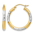 14K and Rhodium Diamond-cut 3x25mm Hoop Earrings, 25 x 3 mm