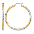 14K and Rhodium Diamond-cut 3x45mm Hoop Earrings, 45 x 3 mm