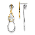 14k Two-tone Teardrop CZ Front & Back Earrings, 40 x 11.5 mm