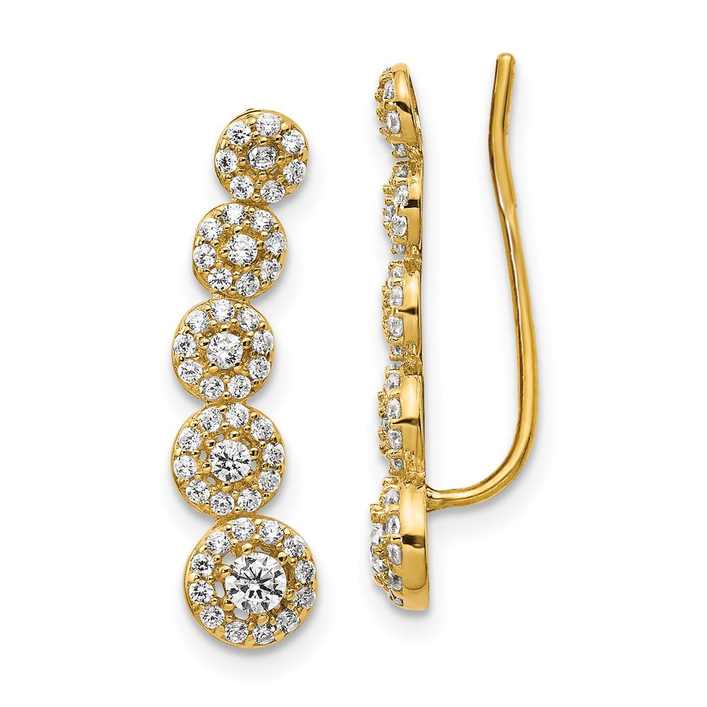 14k CZ Circles Polished Ear Climber Earrings, 22.25 x 5.6 mm