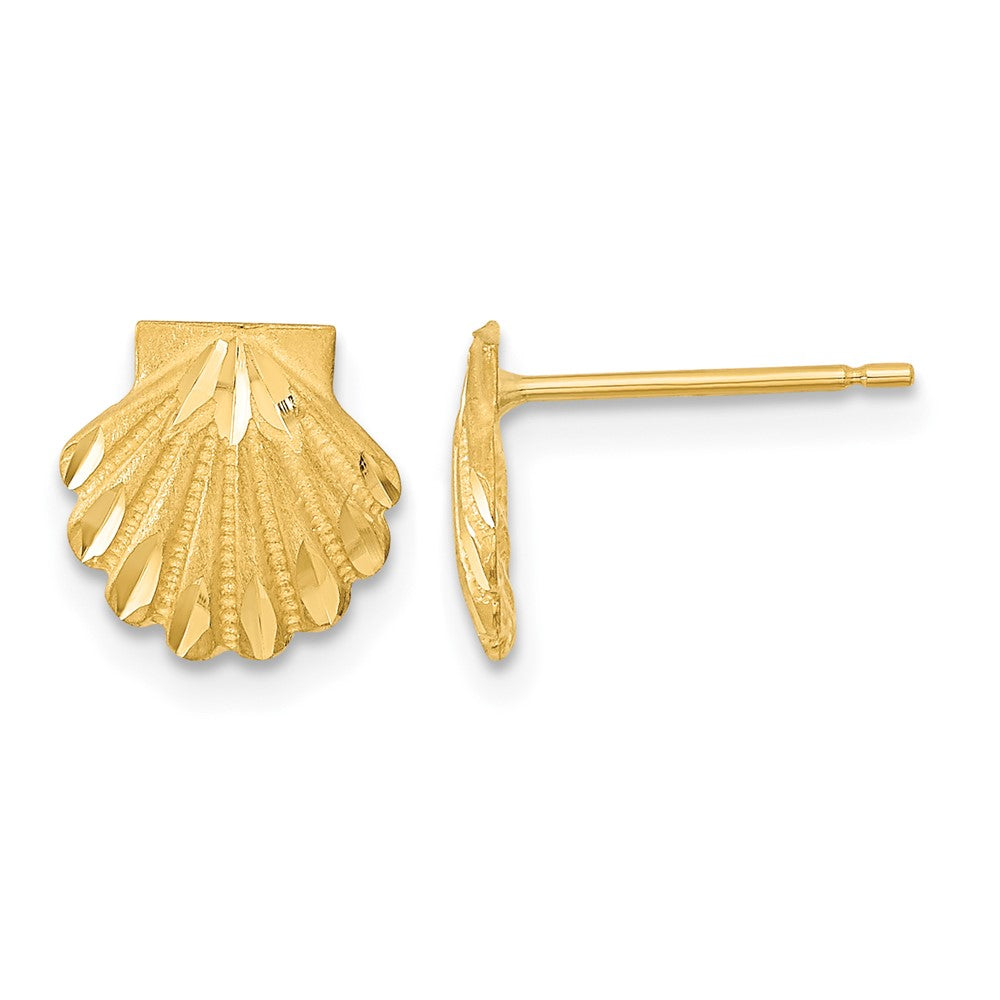 14k Satin Diamond-cut Seashell Post Earrings, 9 x 9 mm