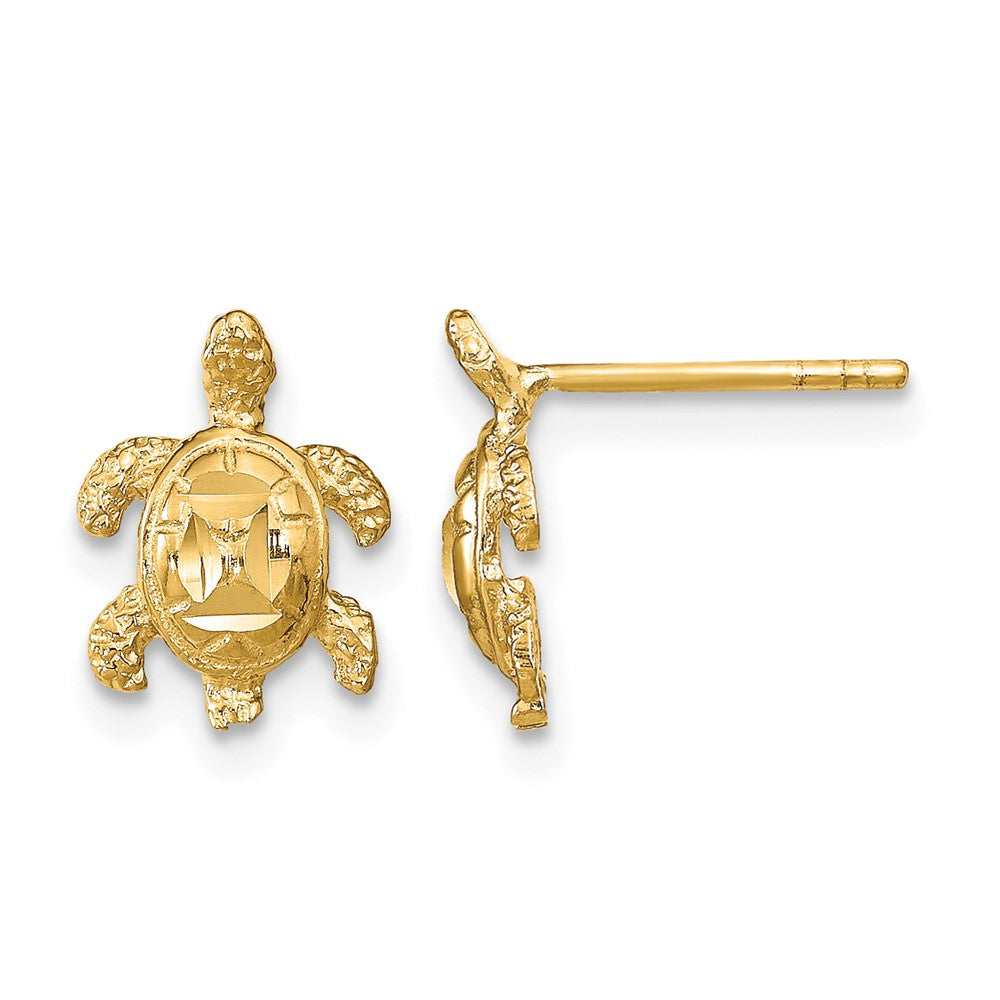 14k Polished Diamond-cut Sea Turtle Post Earrings, 11 x 8 mm