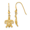 14k Polished and Textured Diamond-cut Turtle French Hook Earrings, 33.5 x 12 mm