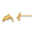 14k Satin Diamond-cut Dolphin Post Earrings, 7 x 9.5 mm