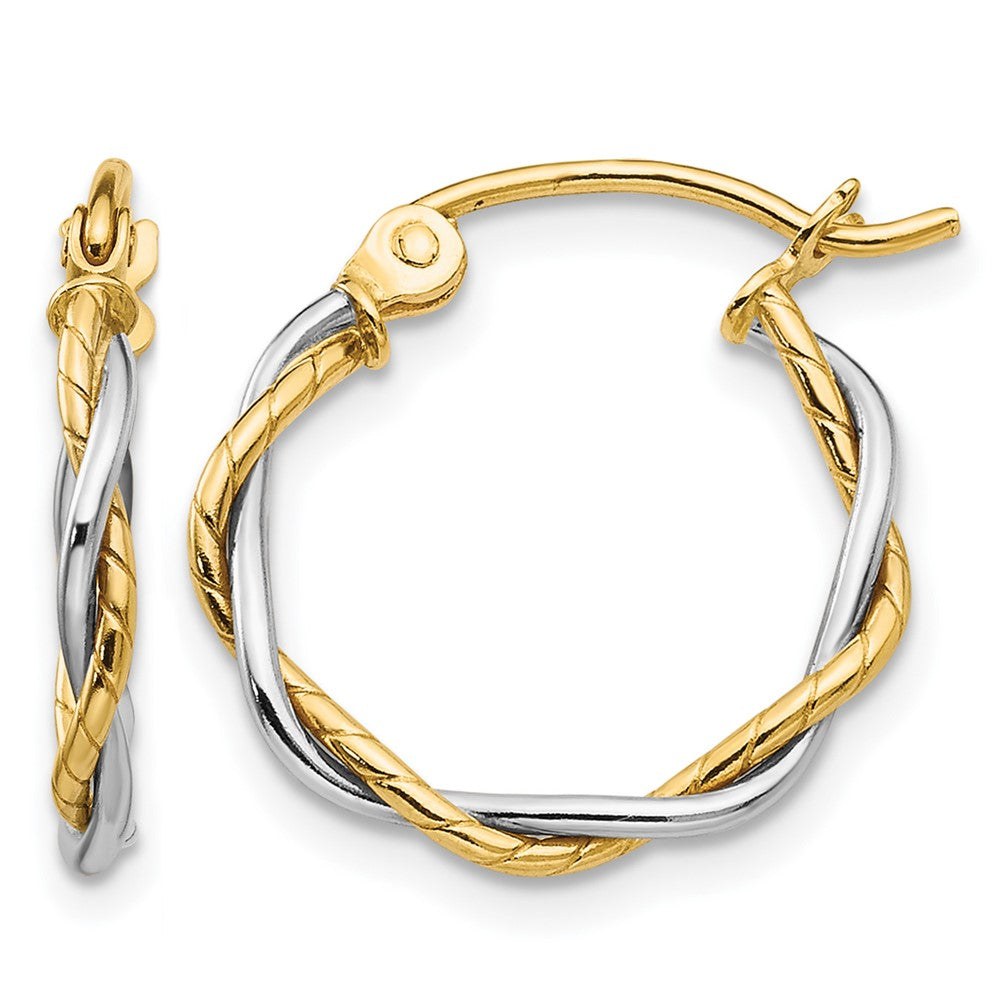 14k Two-tone Polished 1.8mm Twisted Hoop Earrings, 12 x 1.8 mm