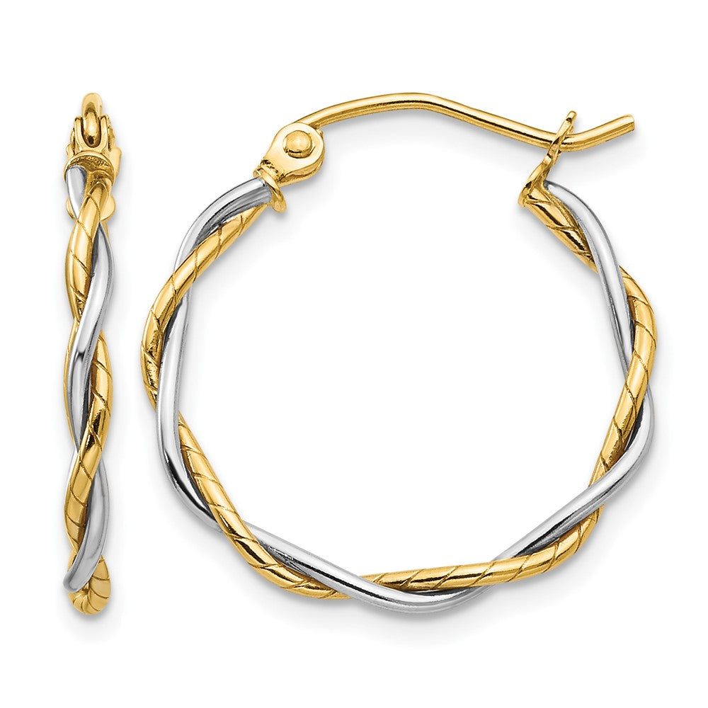 14k Two-tone Polished1.8mm Twisted Hoop Earrings, 21.5 x 1.8 mm