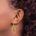 14k Polished Double Teardrop Dangle Wire Earrings, 42 x 16 mm