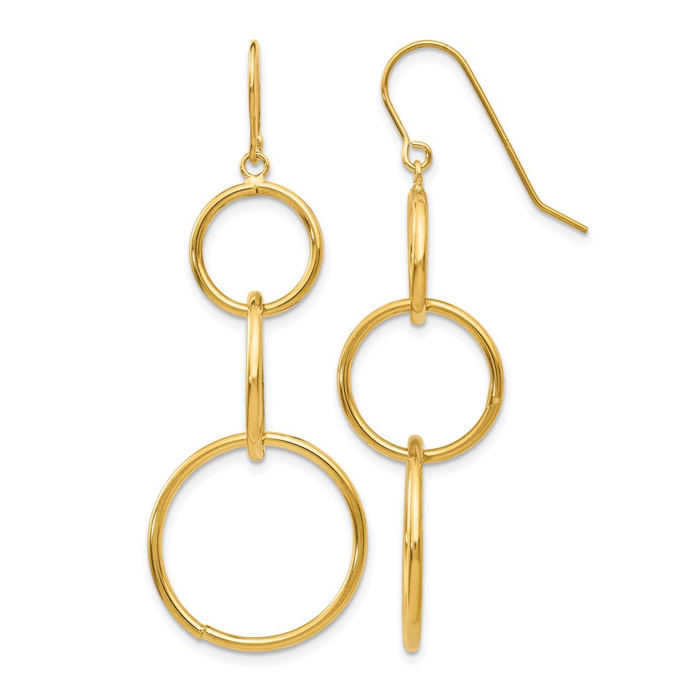 14k 3 Circle Dangle Wire Earrings, 46 x 16 mm