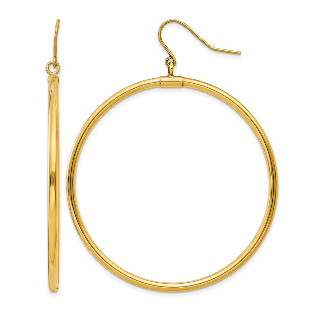 14k Tube Hoop Dangle Earrings, 40 x 2 mm