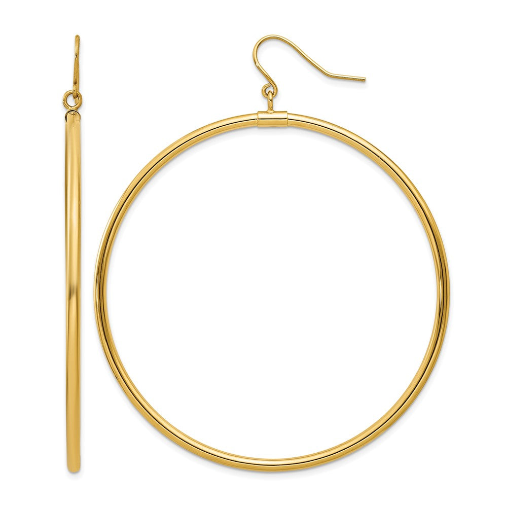 14k Tube Hoop Dangle Earrings, 50 x 2 mm