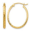 14k 2.5x25mm Lightweight Diamond-cut Oval Tube Hoop Earrings, 25 x 2.5 mm