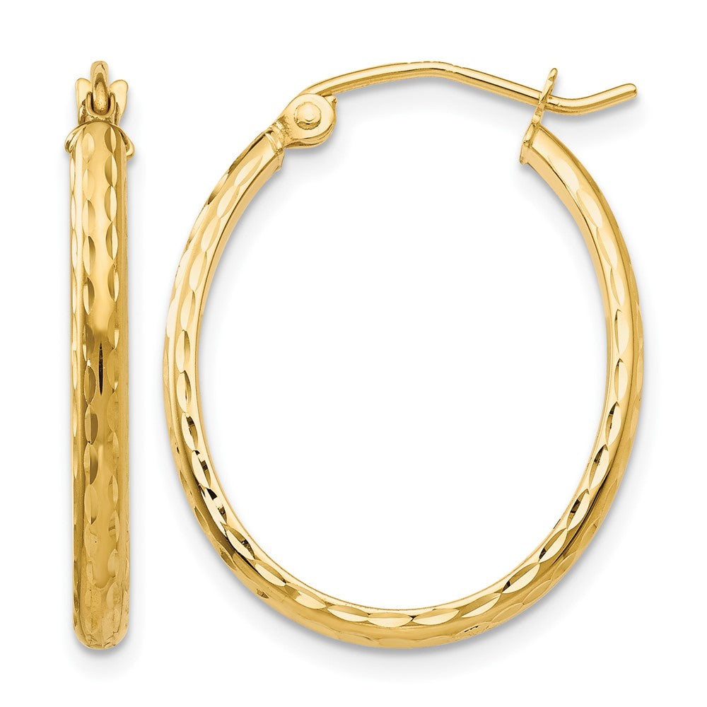 14k 2.5x25mm Lightweight Diamond-cut Oval Tube Hoop Earrings, 25 x 2.5 mm