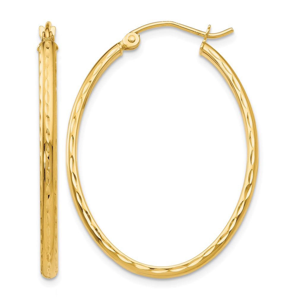14k 2.5x35mm Lightweight Diamond-cut Oval Tube Hoop Earrings, 35.5 x 2.5 mm