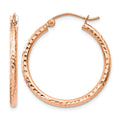 14k Rose Gold 2x25mm Diamond-cut Polished Tube Hoop Earrings, 25 x 2 mm