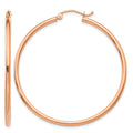 14k Rose Gold 2x45mm Polished Lightweight Tube Hoop Earrings, 45 x 2 mm