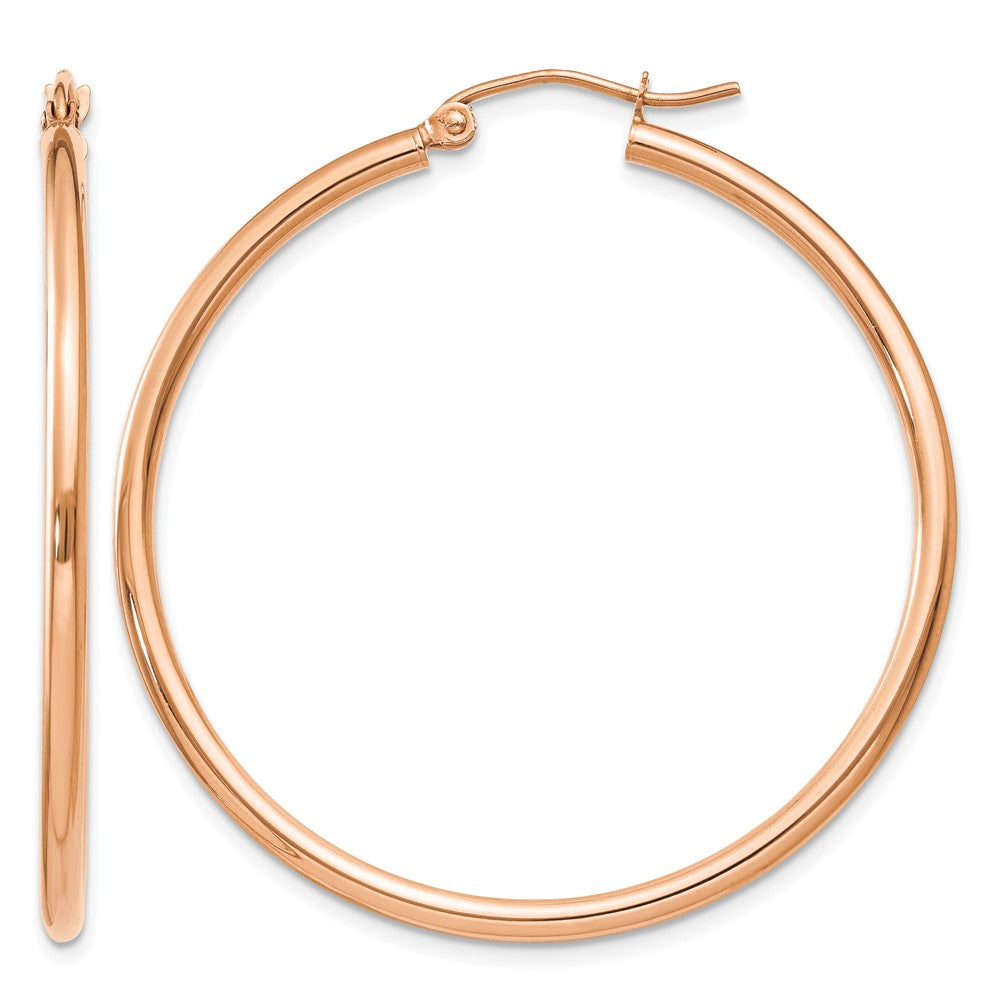 14k Rose Gold 2x40mm Polished Lightweight Tube Hoop Earrings, 40 x 2 mm