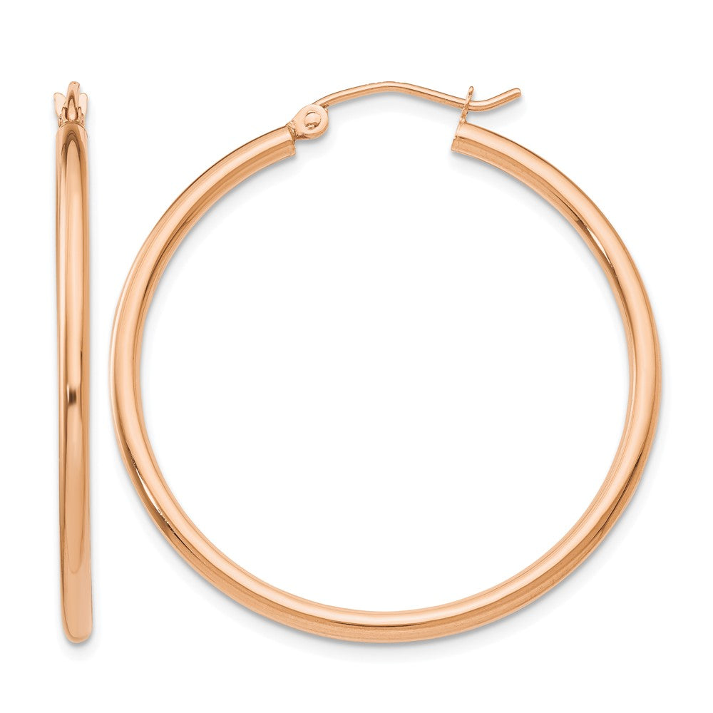 14k Rose Gold 2x35mm Polished Lightweight Tube Hoop Earrings, 35 x 2 mm