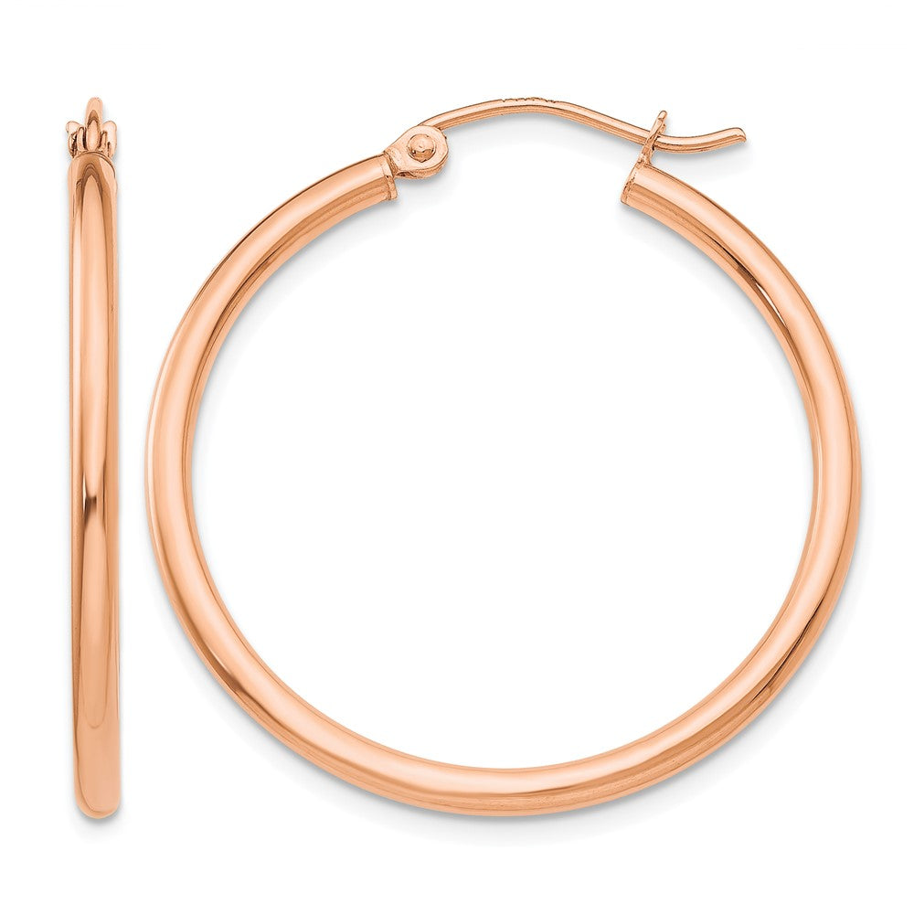 14k Rose Gold 2x30mm Polished Lightweight Tube Hoop Earrings, 30 x 2 mm