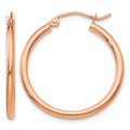 14k Rose Gold 2x25mm Polished Lightweight Tube Hoop Earrings, 25 x 2 mm