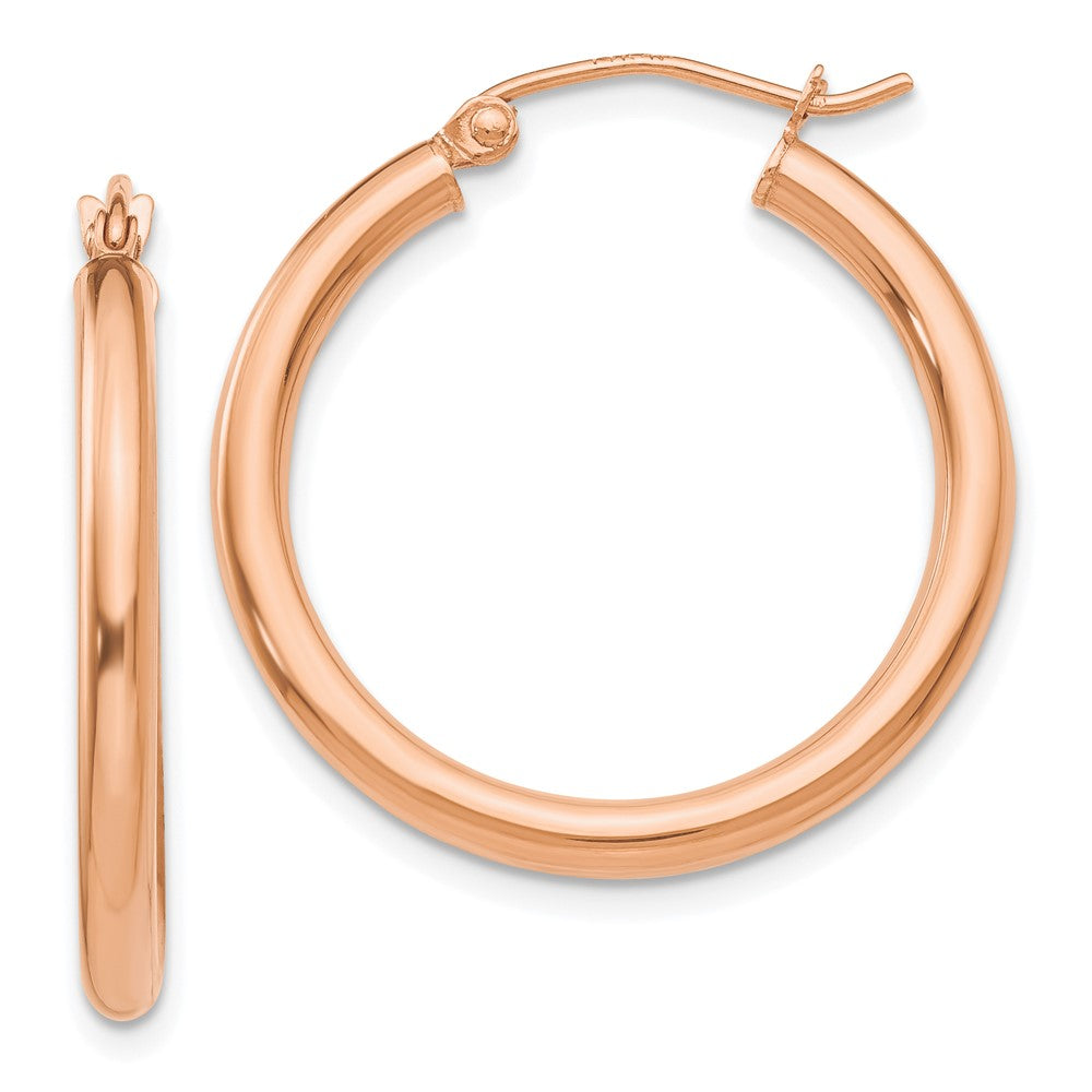 14k Rose Gold 2.5x25mm Polished Lightweight Tube Hoop Earrings, 25 x 2.5 mm