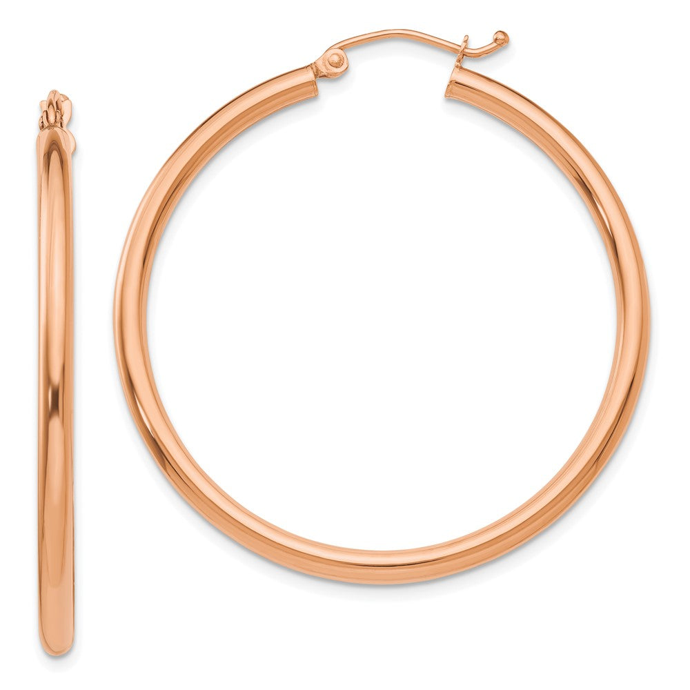 14k Rose Gold 2.5x40mm Polished Lightweight Tube Hoop Earrings, 40 x 2.5 mm
