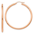 14k Rose Gold 2.5x45mm Polished Lightweight Tube Hoop Earrings, 45 x 2.5 mm