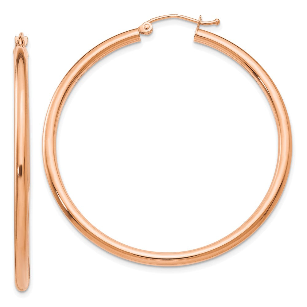 14k Rose Gold 2.5x45mm Polished Lightweight Tube Hoop Earrings, 45 x 2.5 mm