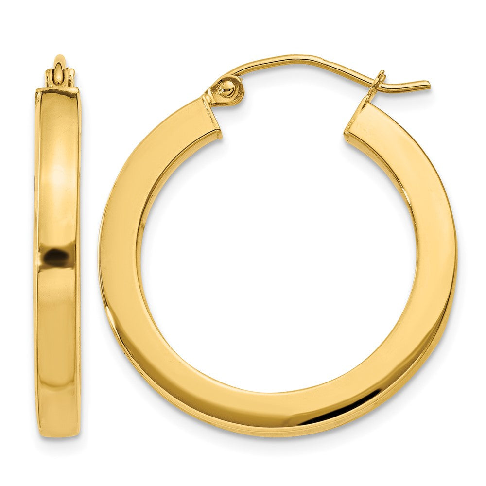 14k 3x25mm Polished Square Tube Hoop Earrings, 25 x 3 mm
