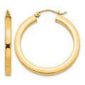 14k 3x30mm Polished Square Tube Hoop Earrings, 30 x 3 mm