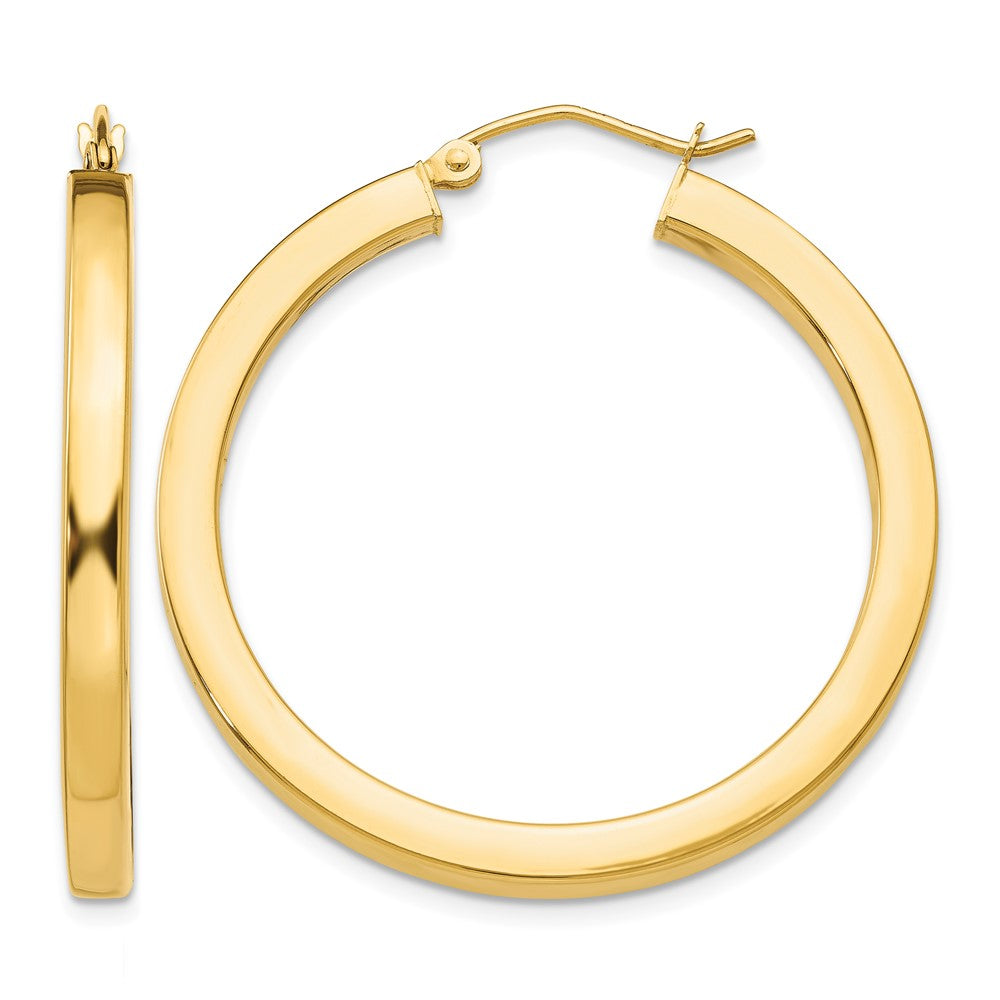 14k 3x35mm Polished Square Tube Hoop Earrings, 35 x 3 mm