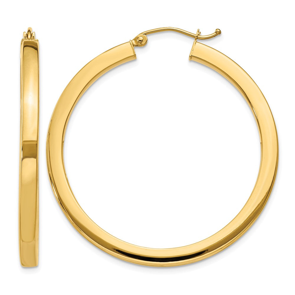 14k 3x40mm Polished Square Tube Hoop Earrings, 40 x 3 mm