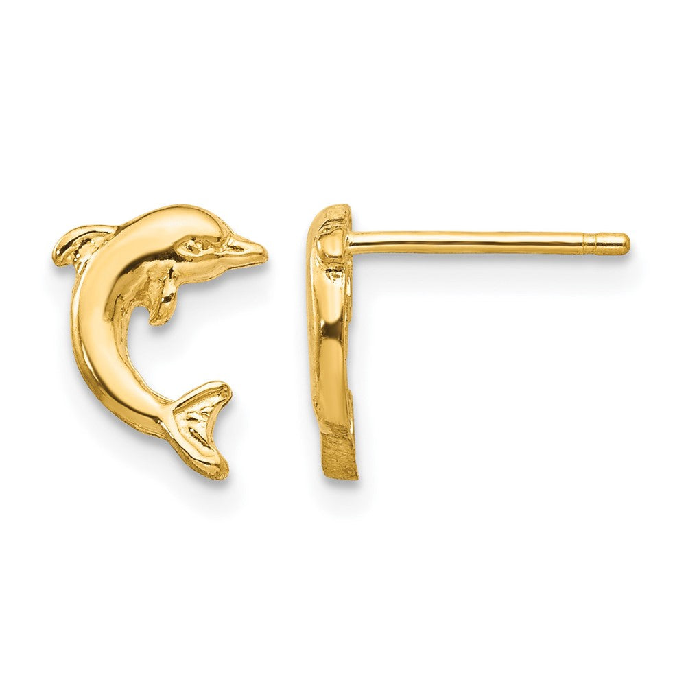 14k Mini Jumping Dolphin Post Earrings, 9 x 7 mm
