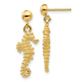14k Seahorse Dangle Post Earrings, 24 x 8 mm