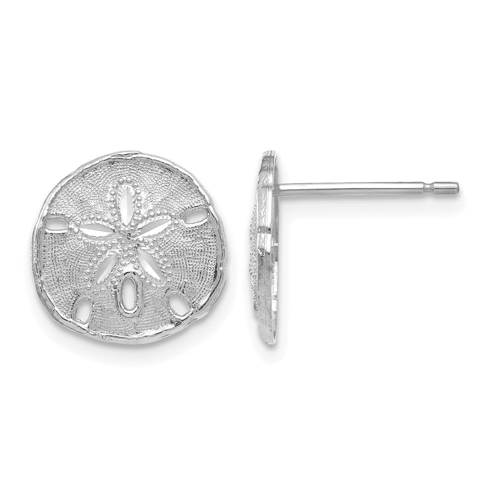 14k White Gold Sand Dollar Post Earrings, 11.3 x 11.55 mm