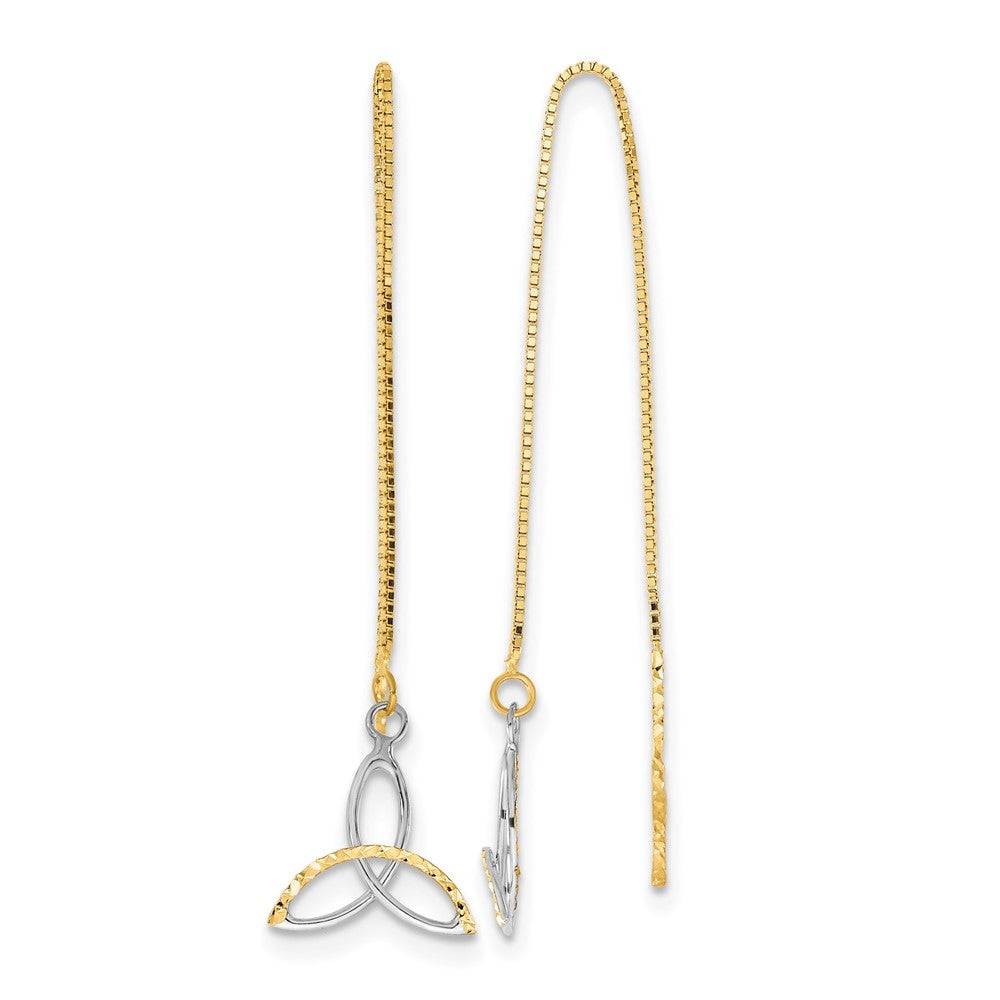14k and White Rhodium Diamond-cut Box Chain with Celtic Knot Threader Earrings, 59 x 10.5 mm