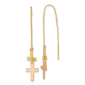 14k Yellow and Rose Gold Diamond-cut Polished 2-Crosses Threader Earrings, 63 x 7 mm