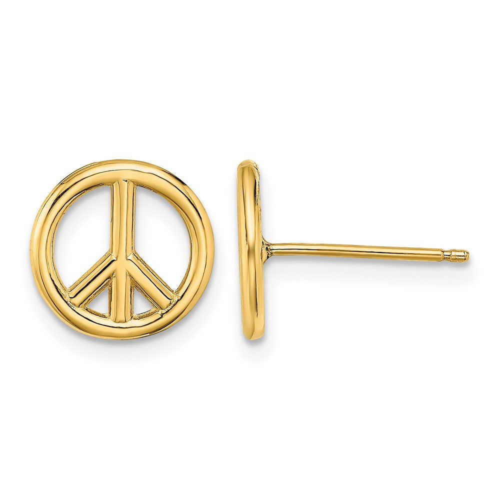 14K Polished 10mm Peace Symbol Post Earrings, 10.2 x 10.2 mm