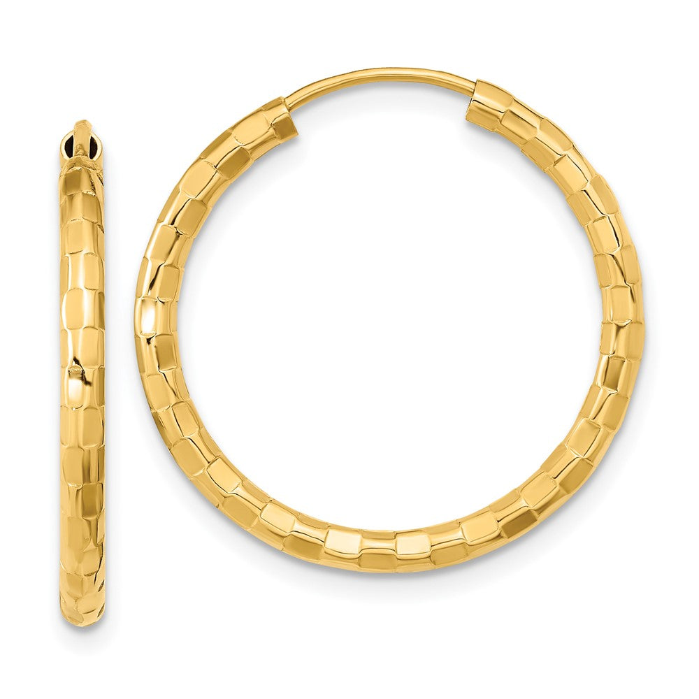 14k 2.5x25mm Polished Faceted Tube Hoop Earrings, 25 x 2.5 mm