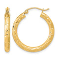 14k Polished Satin and Diamond-cut Hoop Earrings, 26.5 x 3 mm