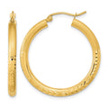 14k Polished Satin and Diamond-cut Hoop Earrings, 32.25 x 3 mm