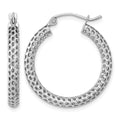14k White Gold Mesh Hoop Earrings, 25 x 3 mm