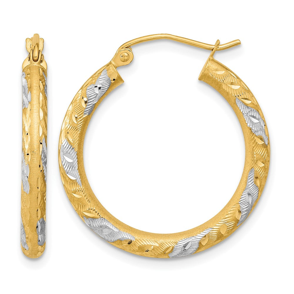 14k White Rhodium Diamond-cut Satin Hoop Earrings, 26.75 x 3 mm