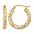 14k White Rhodium Diamond-cut Satin Hoop Earrings, 21.75 x 3 mm