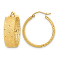 14k Polished Satin and Diamond-cut Hoop Earrings, 25 x 8 mm