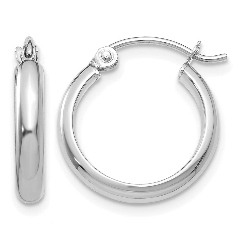 14k White Gold 2.75x12mm Round Tube Hoop Earrings, 12 x 2.75 mm
